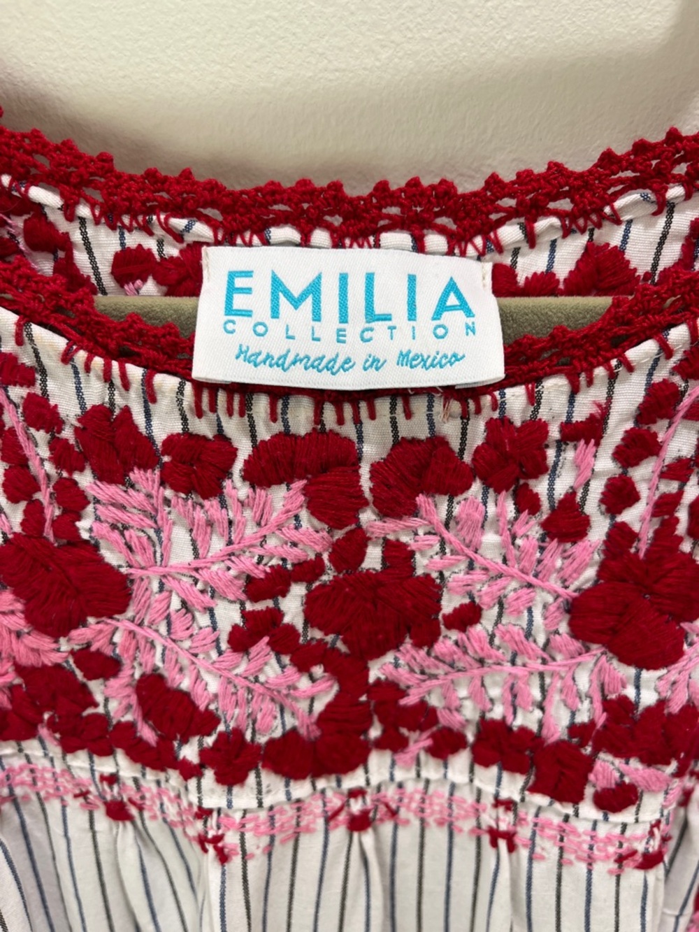 Emilia Collection striped tiered dress with pink and red embroidery - Picture 3 of 4